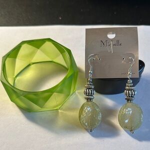 Michele Set of Lime Green Earrings + Bracelet